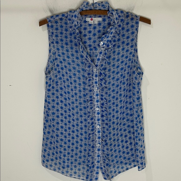 BODEN Blue Floral Button Down Sleeveless Blouse Size 6 - Picture 2 of 16